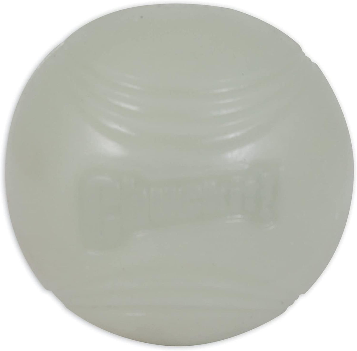 Chuckit Max Glow Ball glowing in the dark during nighttime play