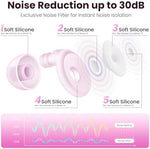Close up view of OSOF 30dB hearing protection earplugs emphasizing the soft flexible silicone texture