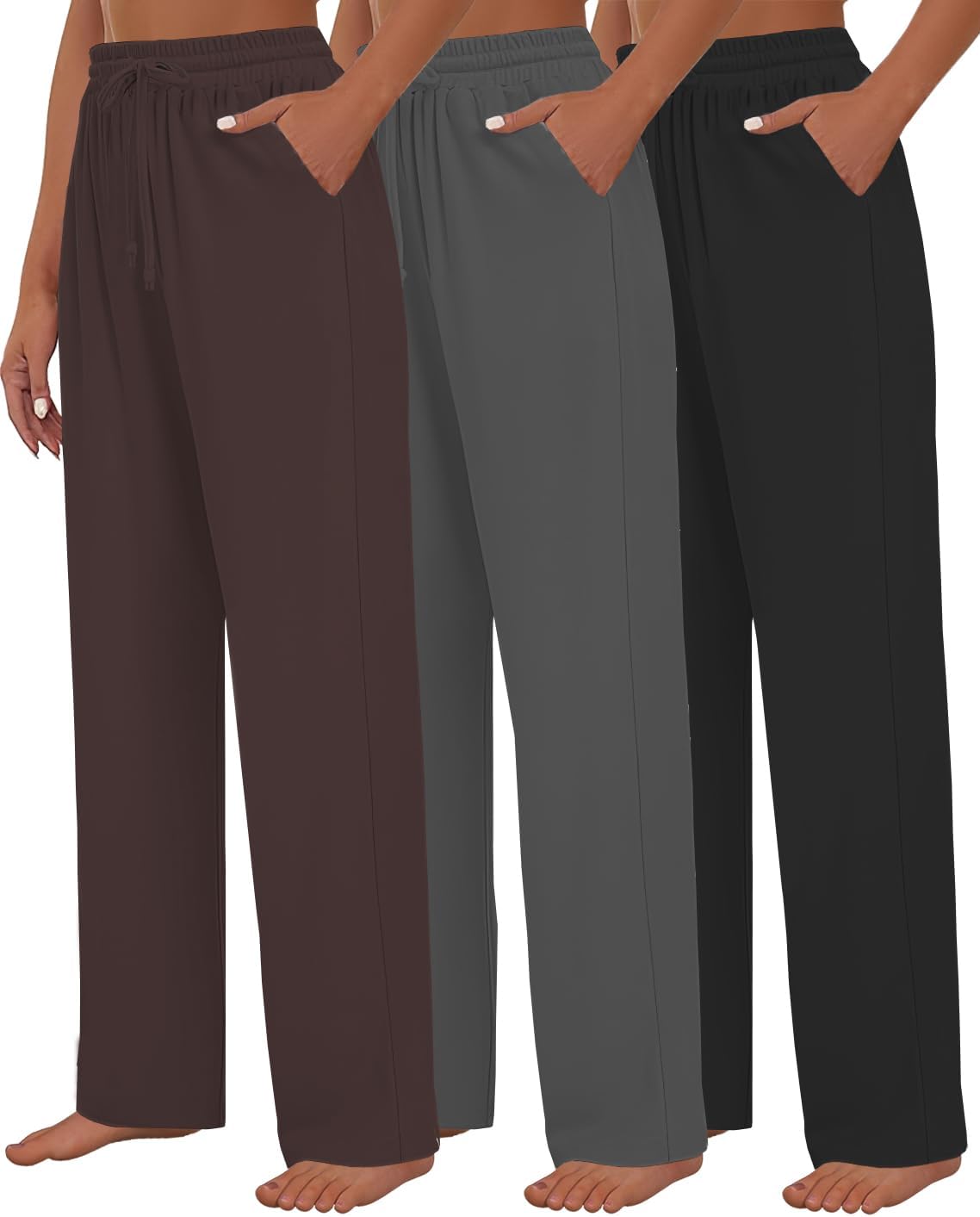 Kivdol 3 Pack Womens Yoga Sweatpants Wide Leg Lounge Pajamas Pants Drawstring Workout Comfy Joggers Sweatpants Pants Pockets - Image 15