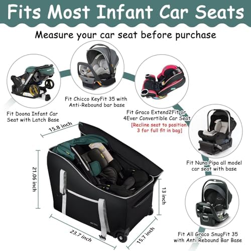 Infant Car Seat Travel Bag Backpack for Airplane, Fits Doona Car Seat Stroller and Base, Padded Carseat Cover for Air Travel, Nuna Pipa Car Seat Travel Bag with Wheels - Image 3