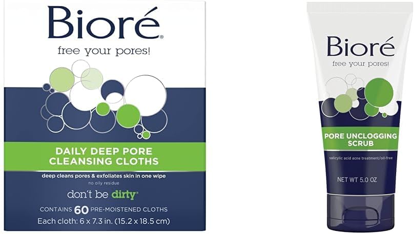 Biore Daily Makeup Removing Cloths and Pore Unclogging Scrub set front view