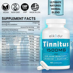 Elikadur 1500 mg ear tinnitus supplement capsules label details and facts