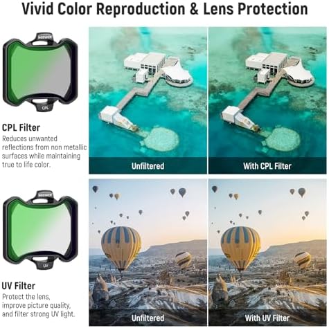 Top view of Neewer ultra slim lens filters for drone photography
