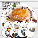 Disposable black forks and napkins in superhero party kit