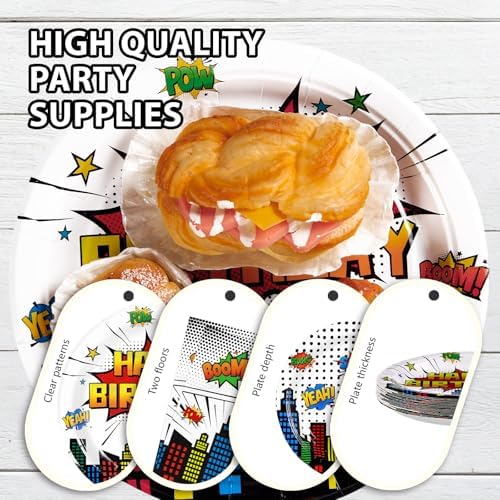 Disposable black forks and napkins in superhero party kit