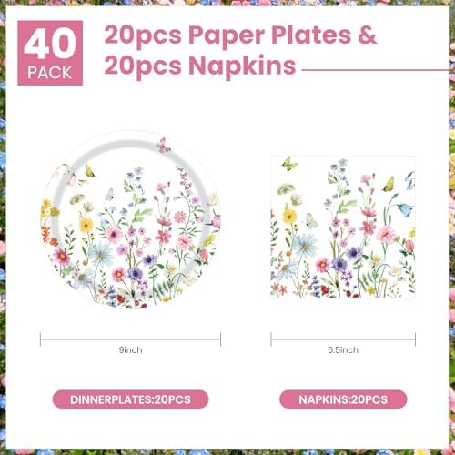Kfjbpb floral disposable dinner plates with wildflower pattern
