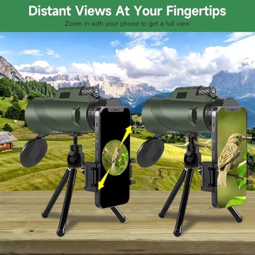 KTBDING green monocular telescope kit including the tripod smartphone holder and protective carrying case