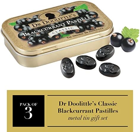 Dr. Doolittle's blackcurrant throat lozenges nutritional information and ingredient list on back label.