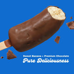 Premium milk chocolate texture on frozen banana half