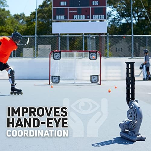 Franklin Sports automatic hockey passer packaging showing the official product features and components.