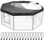 Escape proof pet pen top cover securely attached to an eight panel metal exercise pen.