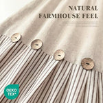 Awellife rustic shower curtain close up of decorative wooden style buttons and pleated hem.
