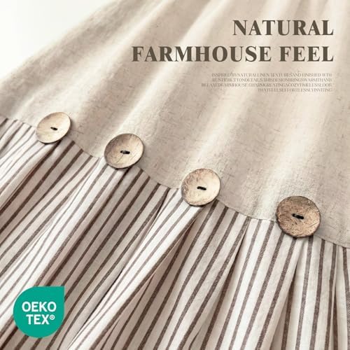 Awellife rustic shower curtain close up of decorative wooden style buttons and pleated hem.