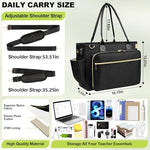 Veirdro black designer shoulder tote bag worn by a professional demonstrating its spacious daily capacity