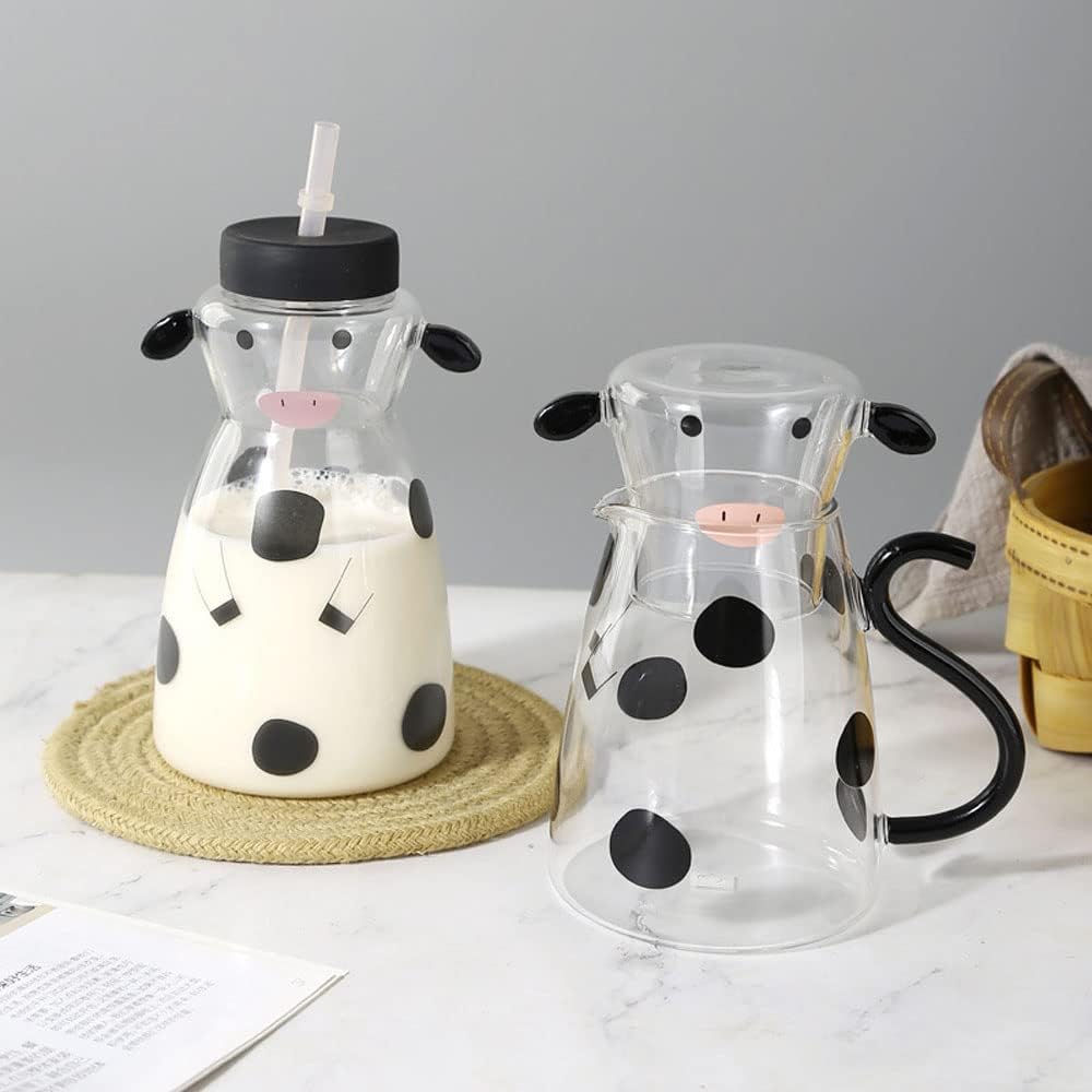 RockTrend cute cow glass water set closeup of snout and spots