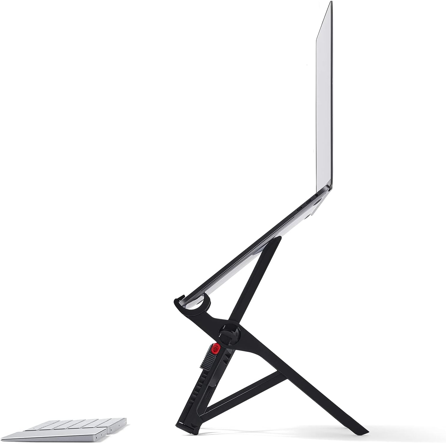 Roost V3 adjustable laptop stand front view holding a slim laptop at eye level