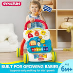 SYNCFUN 2 in 1 sit to stand walker side view displaying adjustable safety wheels.