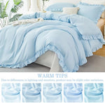 Three piece vintage farmhouse style solid color kids bedding set laid out flat showing duvet and two shams