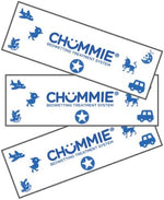 Chummie Flexitape adhesive strip securing a moisture sensor to child underwear.