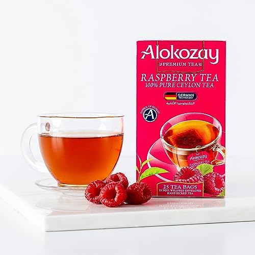 Alokozay Raspberry Pure Ceylon Tea ingredients and details label