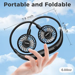 Black personal neck fan flat lay view showcasing ultra flexible silicone arms