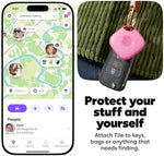 Life360 item locator attached to a set of car keys for proximity tracking