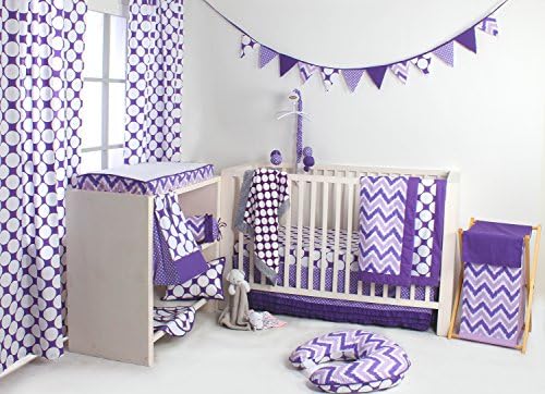 Purple and white polka dot patterned cotton baby blanket and playmat fabric texture detail