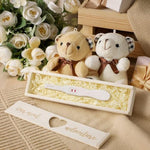 Close up of engraved wooden pregnancy announcement gift box