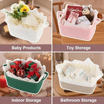OIASKET multipurpose cotton storage bin placed on a bedroom bedside table keeping clutter hidden