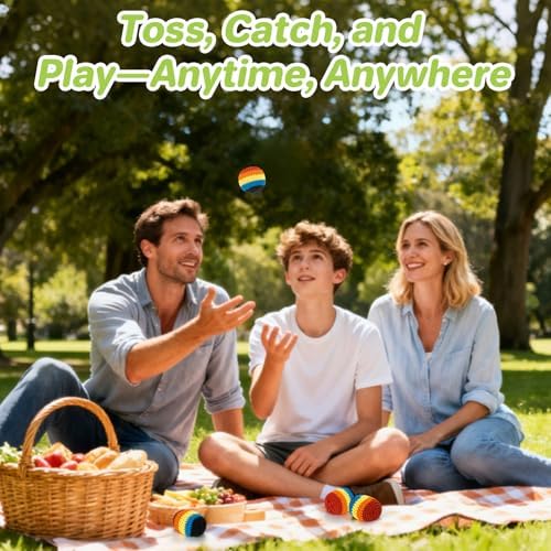 Multicolored crochet hacky sack set for sensory play