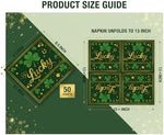 Close up of Tedercle lucky clover napkins with gold coin and rainbow pattern