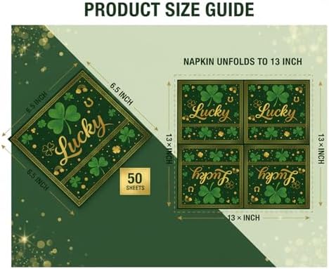 Close up of Tedercle lucky clover napkins with gold coin and rainbow pattern