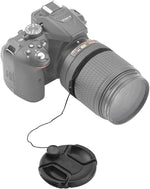 Authentic USA imported camera accessory bundle with two lens caps and loss prevention leashes