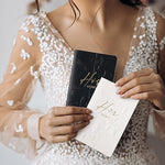 Close up of Molekaus his and hers wedding notebooks