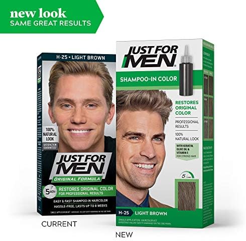 Just For Men Shampoo In Color Light Brown H Twenty Five package showing components
