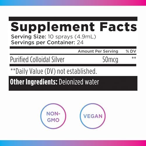 Livingood Daily Silver Serum displaying the vegan and non GMO certification icons