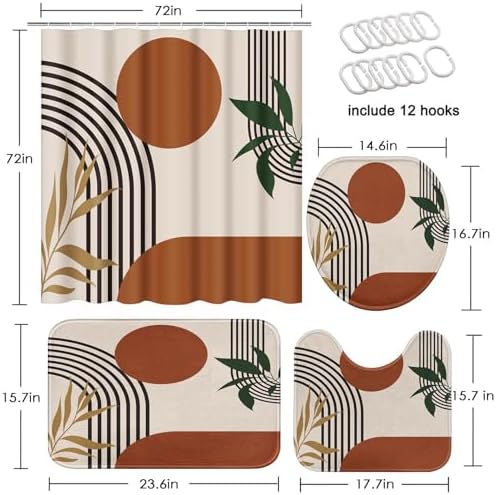 Tayney abstract geometric bathroom set showing the thick non-slip flannel bath mat and U-shaped contour rug.