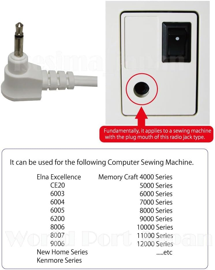 Janome sewing machine pedal plug connector detail and side profile