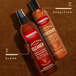Back label view of Tanner's Preserve duo pack showing complete usage instructions and leather care guidelines.
