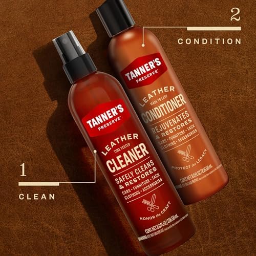 Back label view of Tanner's Preserve duo pack showing complete usage instructions and leather care guidelines.
