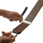 Union Razors Leather Sharpening Strop front view showcasing premium brown leather texture.