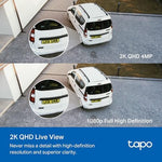 Tapo smart security camera displaying the 2800-lumen dimmable LED lights fully illuminated