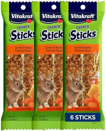 Vitakraft triple baked rabbit chew bars hanging in a cage with clip