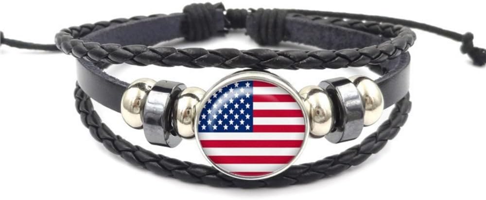 Nepomi USA American flag leather bracelet front view