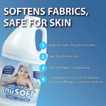 Close up of NuSoft concentrated liquid highlighting its clear dye free formula.
