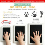 Close up of the non-toxic baby footprint stamp pad with an imprint card.