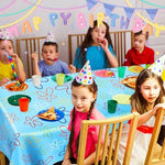 Oudain 2 Sheets Sponge Birthday Party Supplies Blue Ocean Flower Tablecloth 54 x 108 Inch Plastic Table Covers for Birthday Party Decorations - Image 5