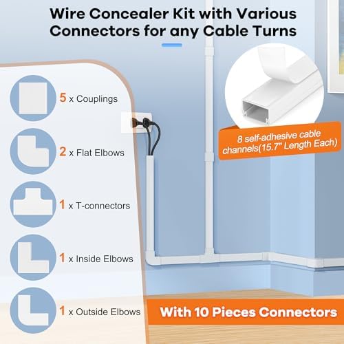 Close up view of ZhiYo self adhesive wire hider channel holding HDMI and power cords.