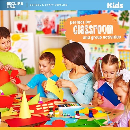 Assorted colors of E-Clips USA school scissors spread out