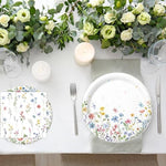 BHHQHH brand wildflower tea party supplies featuring dinner plates and heavy duty cutlery